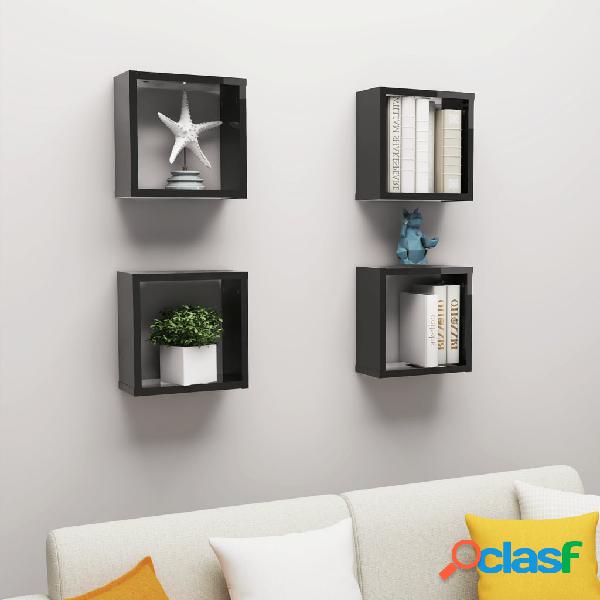 vidaXL Mensole Parete a Cubo 4 pz Nero Lucido 30x15x30 cm