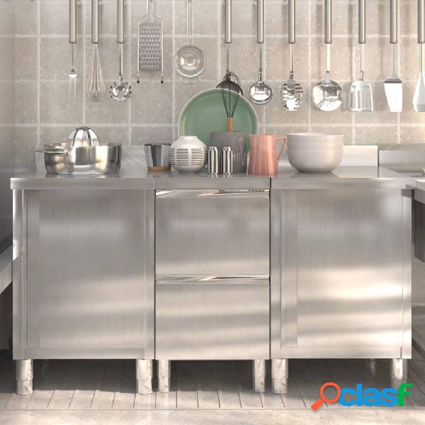 vidaXL Mobiletti da Cucina Commerciale 3 pz in Acciaio