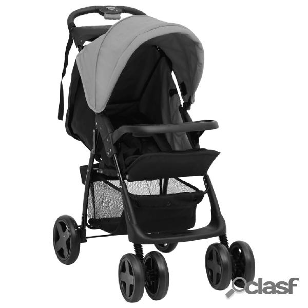 vidaXL Passeggino 2 in 1 Grigio Chiaro e Nero in Acciaio
