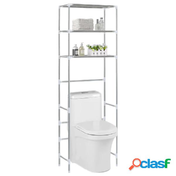 vidaXL Scaffale per Bagno con 3 Ripiani Argento 53x28x169 cm