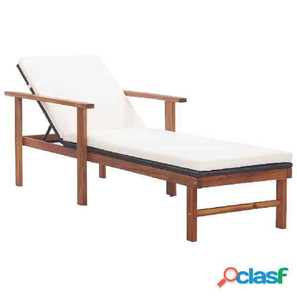 vidaXL Sdraio con Cuscino Polyrattan e Legno Massello di