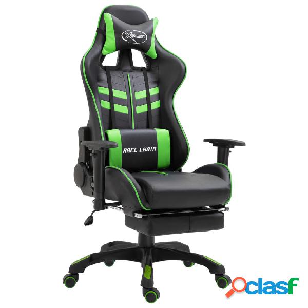 vidaXL Sedia da Gaming con Poggiapiedi Verde in Similpelle