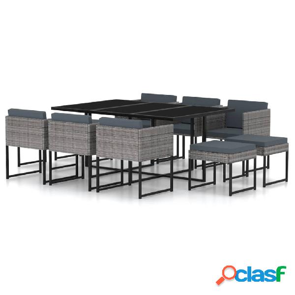 vidaXL Set Pranzo da Giardino 11 pz con Cuscini in