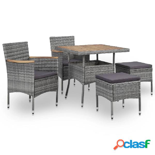 vidaXL Set Pranzo da Giardino 5 pz Grigio Polyrattan e Legno