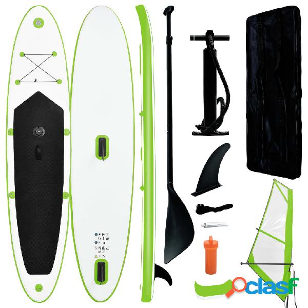 vidaXL Set Tavola Gonfiabile da SUP con Vela Verde e Bianco