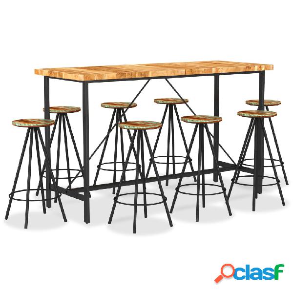 vidaXL Set da Bar 9 pz in Legno Massello di Acacia e Legno