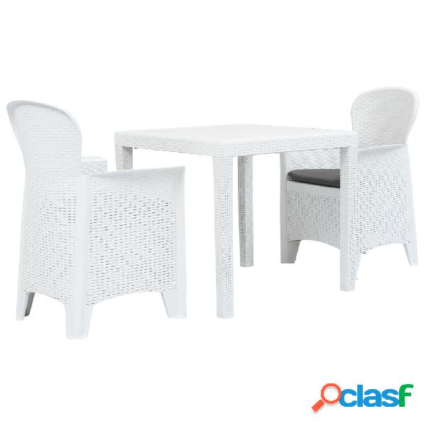 vidaXL Set da Bistrò 3 pz in Plastica Stile Rattan Bianco