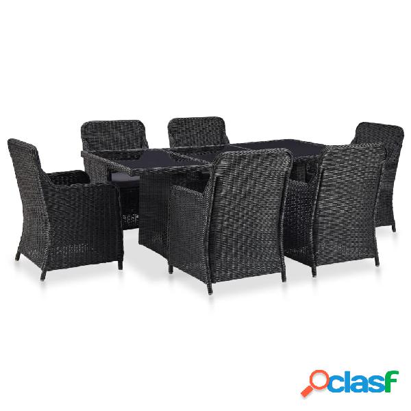 vidaXL Set da Pranzo da Giardino 7 pz in Polyrattan Nero
