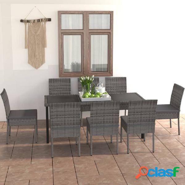 vidaXL Set da Pranzo da Giardino 9 pz in Polyrattan Grigio