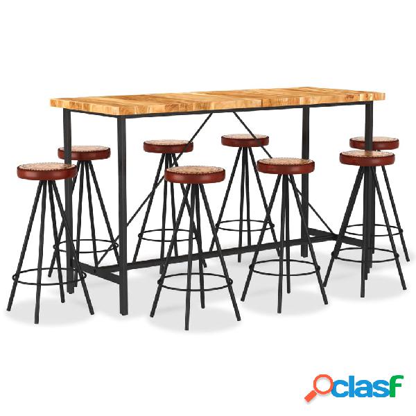 vidaXL Set per Bar 9 pz in Legno Massello di Acacia Vera