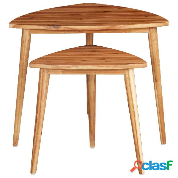 vidaXL Tavolini Impilabili 2 pz in Legno Massello di Acacia