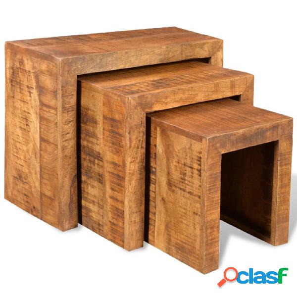 vidaXL Tavolini Impilabili Set 3 pz in Legno Massello di