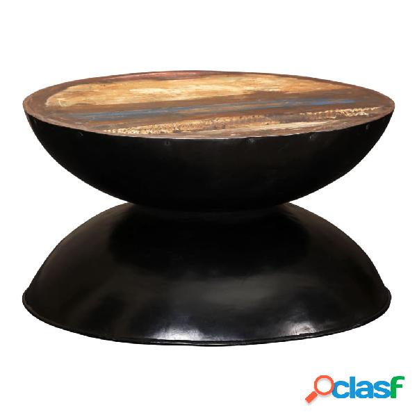 vidaXL Tavolino Caffè Legno Massello Rigenerato Base Nera