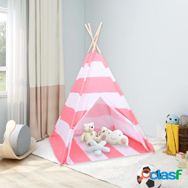 vidaXL Tenda Tipi Bambini Borsa Rosa Microfibra Strisce