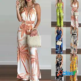 womens jumpsuit summer new digital printing colorful slit