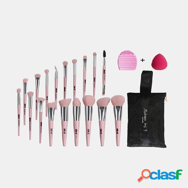 18 Pz Trucco Spazzole Set con Pennello Borsa Trucco Puff
