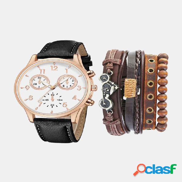 5 pezzi / set PU lega uomo business casual Watch decorato
