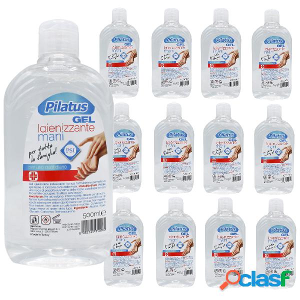 KIT 12 PILATUS GEL IGIENIZZANTE MANI PER USO QUOTIDIANO 500