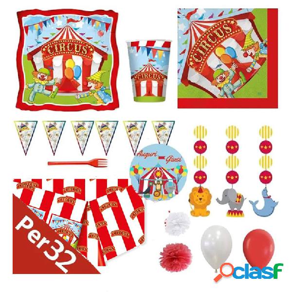 KIT N.63 CIRCUS PARTY - ADDOBBI PER COMPLEANNO 32 PERSONE