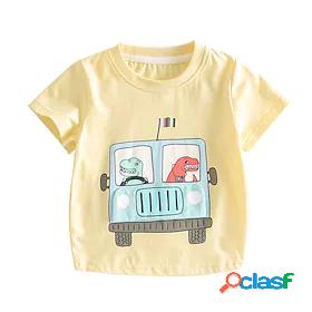 Kids Boys T shirt Short Sleeve Cartoon Car Dinosaur White