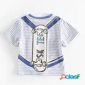 Kids Boys T shirt Short Sleeve Cartoon Stripe Letter White