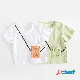 Kids Boys T shirt Short Sleeve Letter Green White Cotton