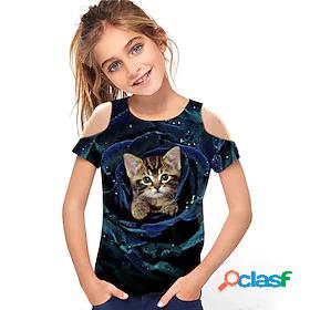 Kids Girls T shirt Short Sleeve 3D Print Hollow Out Cat