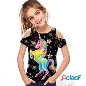 Kids Girls T shirt Short Sleeve 3D Print Hollow Out Unicorn