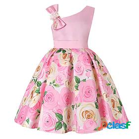 Kids Little Dress Girls Floral Party Bow Print Green Blue