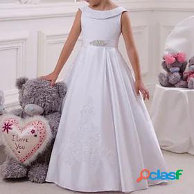 Kids Little Girls Dress Plain Party A Line Dress Bow White