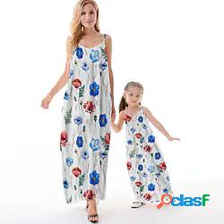 Mamma e io Vestitini Floreale Casual Schiena scoperta Blu