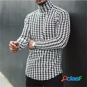 Mens T shirt Tee Houndstooth Plaid Turtleneck Casual Daily
