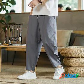 Mens Yoga Pants Cropped Pants Harem Drawstring Black Gray