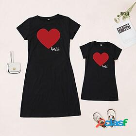 Mommy and Me Valentines Dresses Causal Heart Peace Letter