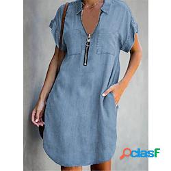 Per donna Abito camicia di jeans Abito al ginocchio Blu