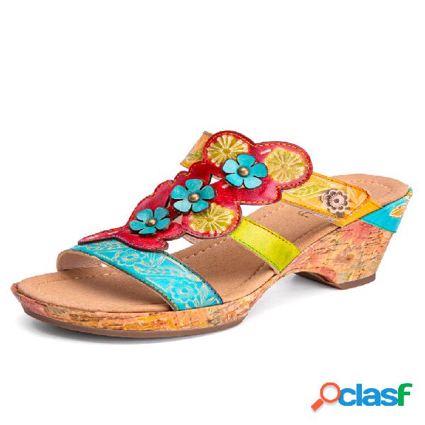 Socofy in pelle Bohemian Vocation floreale Gancio Sandali