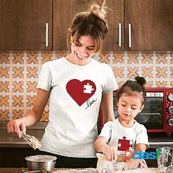 Top Mamma e io Cotone Con cuori Giornaliero Stampa Grigio