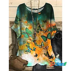 Womens Casual Daily Holiday T shirt Tee Butterfly Short