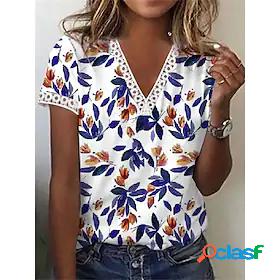 Womens Casual Daily T shirt Tee Floral Short Sleeve Plants