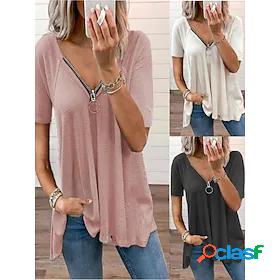 Womens Casual Daily T shirt Tee Short Sleeve Plain V Neck