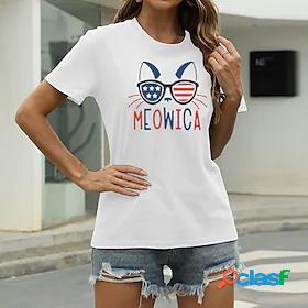 Women's Casual Going out T shirt Tee Cat Short Sleeve Cat
