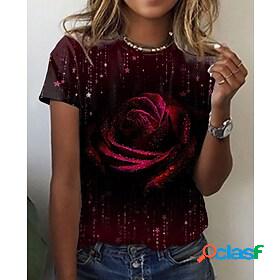 Womens Casual Holiday Valentines Day T shirt Tee Floral 3D