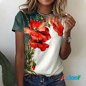 Women's Casual Holiday Weekend T shirt Tee Floral Painting