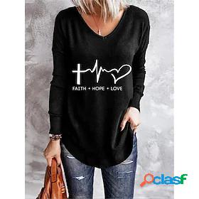 Women's Casual T shirt Tee Long Sleeve Heart V Neck Basic