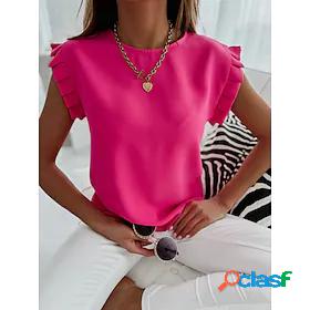 Womens Casual T shirt Tee Short Sleeve Plain Round Neck