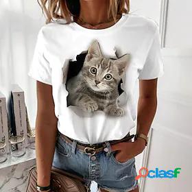 Women's Casual Weekend T shirt Tee 3D Cat Painting Short