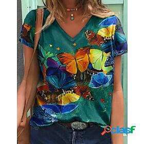 Women's Casual Weekend T shirt Tee Butterfly Painting Short