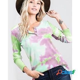 Womens Casual Weekend T shirt Tee Long Sleeve Tie Dye V Neck