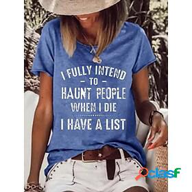 Womens Casual Weekend T shirt Tee Short Sleeve Text Round