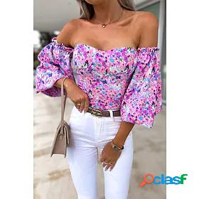 Womens Crop Top Blouse Shirt Floral Floral Off Shoulder Off